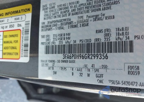 2016 Ford Fusion Se z USA, uszkodzony, nr VIN 3FA6P0H96GR299356